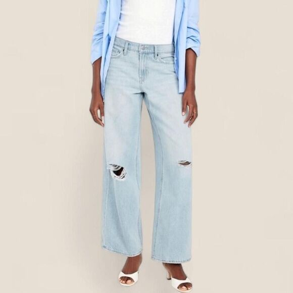 Old Navy Denim - Old Navy light wash Mid rise Baggy Wide Leg "Maria Destroy" jeans | size 2